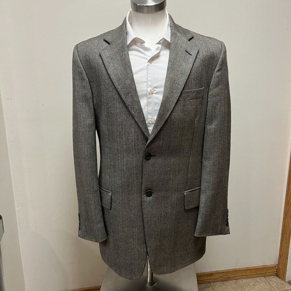 Loro Piana John W Nordstrom 100% Cashmere Gray Herringbone Blazer Jacket 42L 42